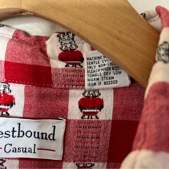 Vintage 90s Plaid Gingham Santa Long Sleeve Shirt Red White Westbound Size M - Picture 10 of 10